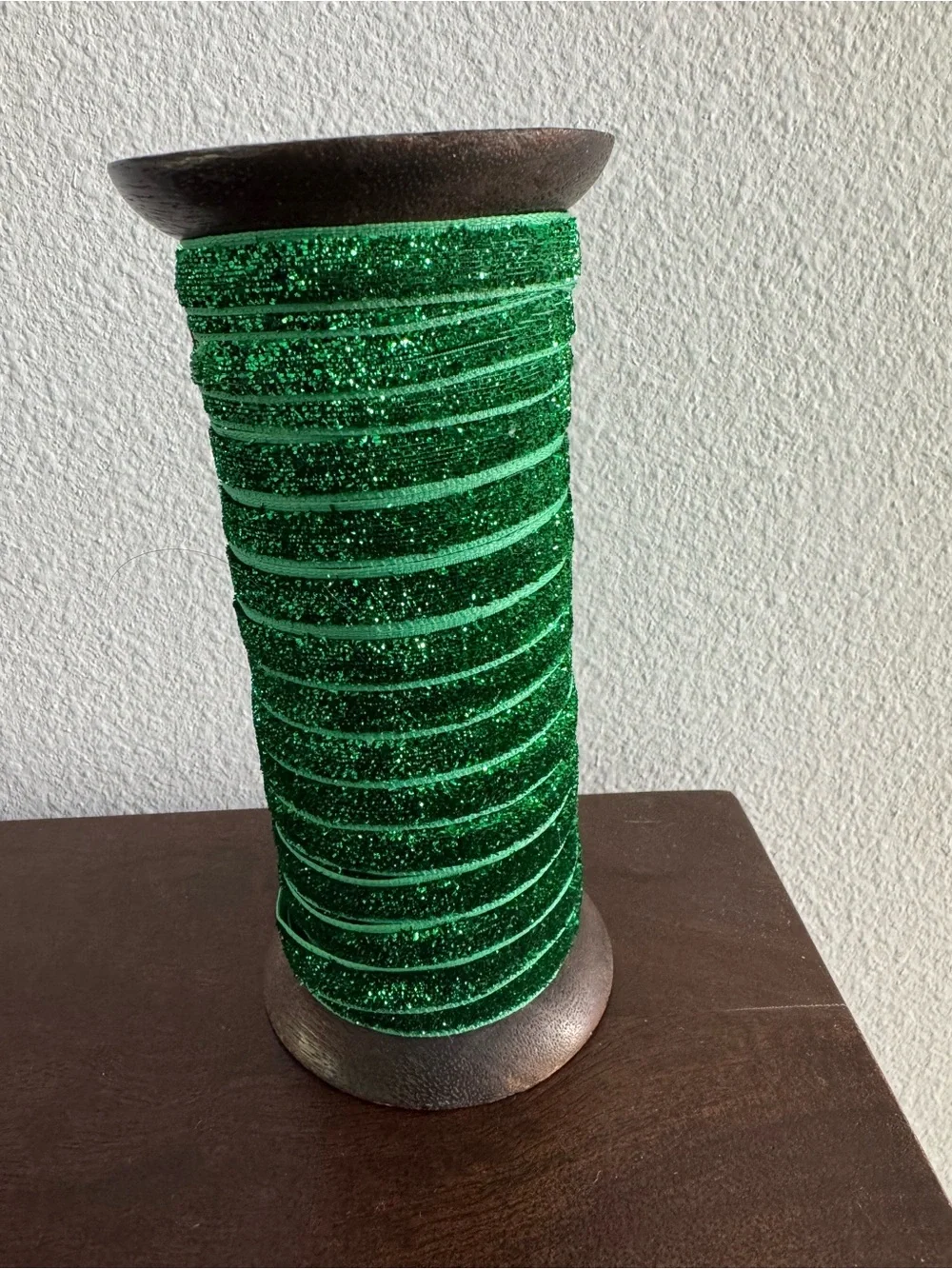 Green Glitter Velvet Ribbon Spool 10 yds NWOT